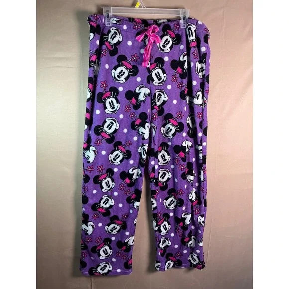 Disney Minnie Mouse Pajama Pants Womens Large Purple Fleece Polka Dot LZ4410DBA - Picture 2 of 8